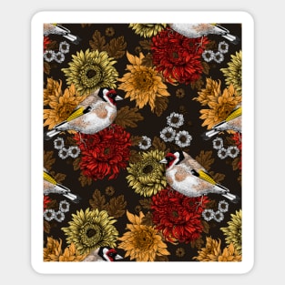 Goldfinch and chrysanthemum flowers Sticker